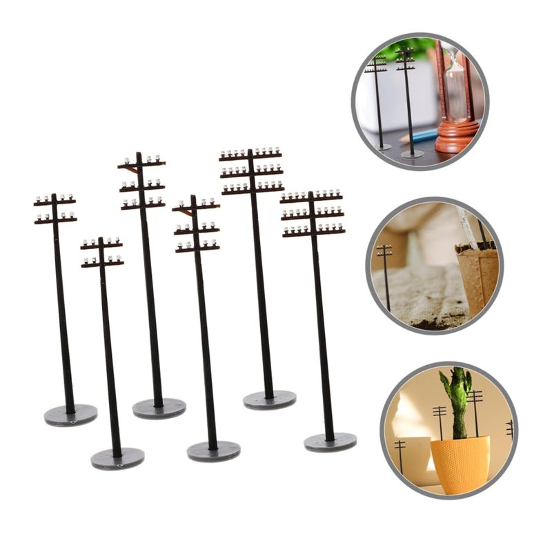 6 Miniature Telegraph Poles For Model Train Scenery Durable Micro Landscape Decor - Image 3