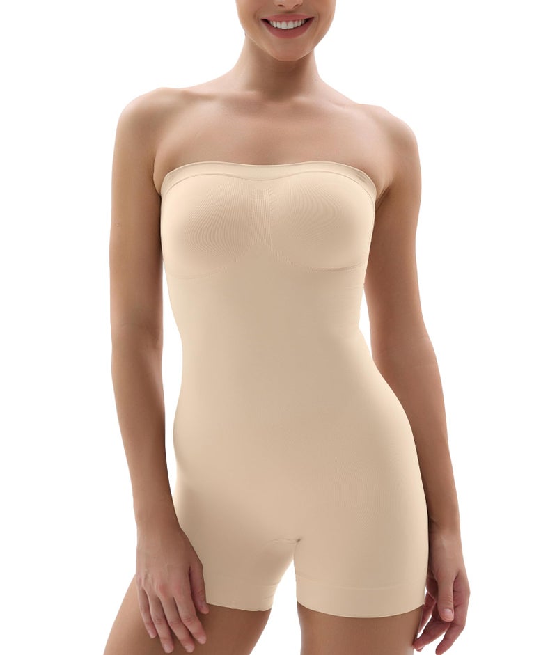 SHAPERX Strapless Shortie Bodysuit for Women Tummy Control Shapewear Seamless Body Shaper with Removable Straps,SZ5217-Beige-2XL/3XL - Image 1