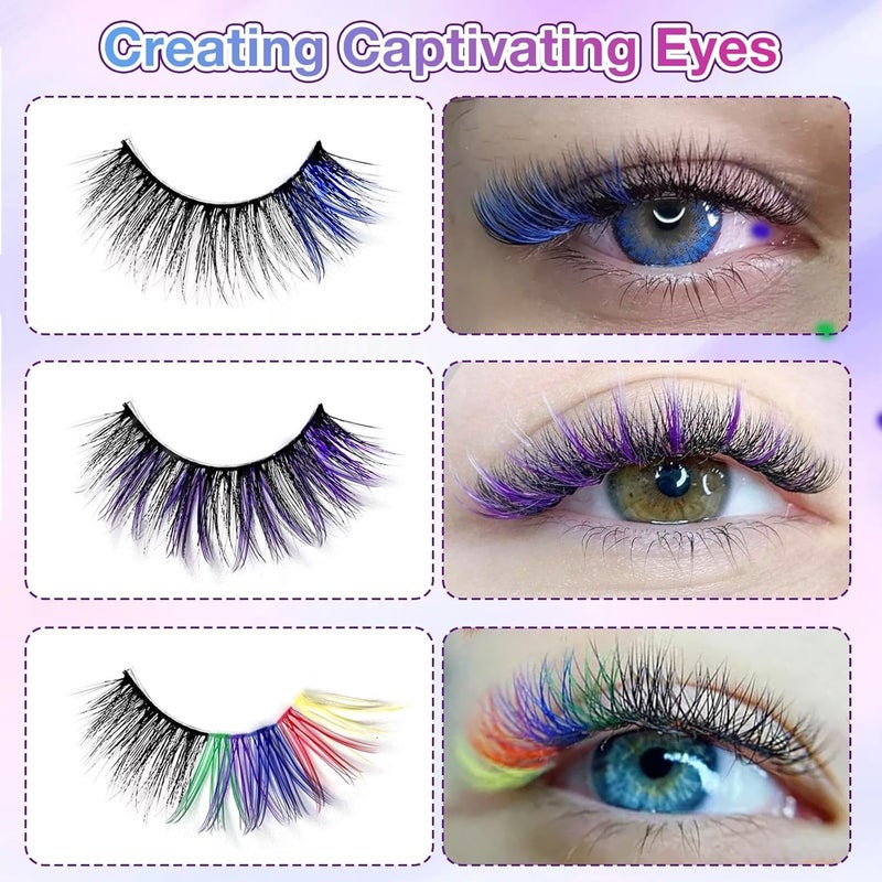 KASTWAVE Colored Lash Extension Kit 120 Pcs - DIY Rainbow Cluster Lashes in 6 Colors,14mm 16mm Mixed, Soft False D Curl Eyelashes Rainbow Colorful Cluster Lashes Reusable - Image 4