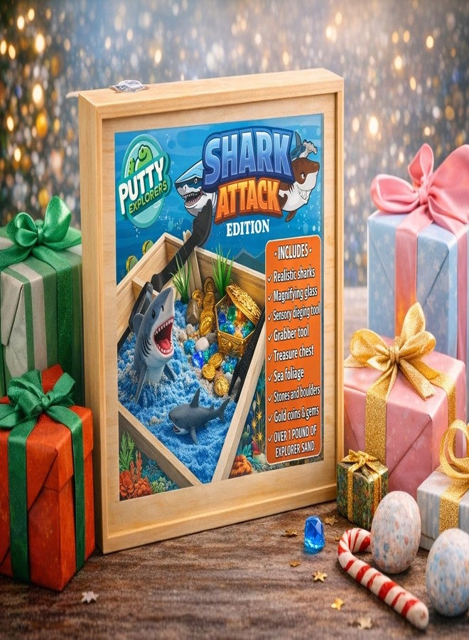 DIY jr Shark Sensory Bin Kit for Kids - Ocean Sensory Play Kit with Wooden Storage Box, Moldable Sand, Sharks & Treasure Chest - Montessori STEM Learning Toy, Shark Gifts for Boys & Girls Ages 4-8 - Image 5