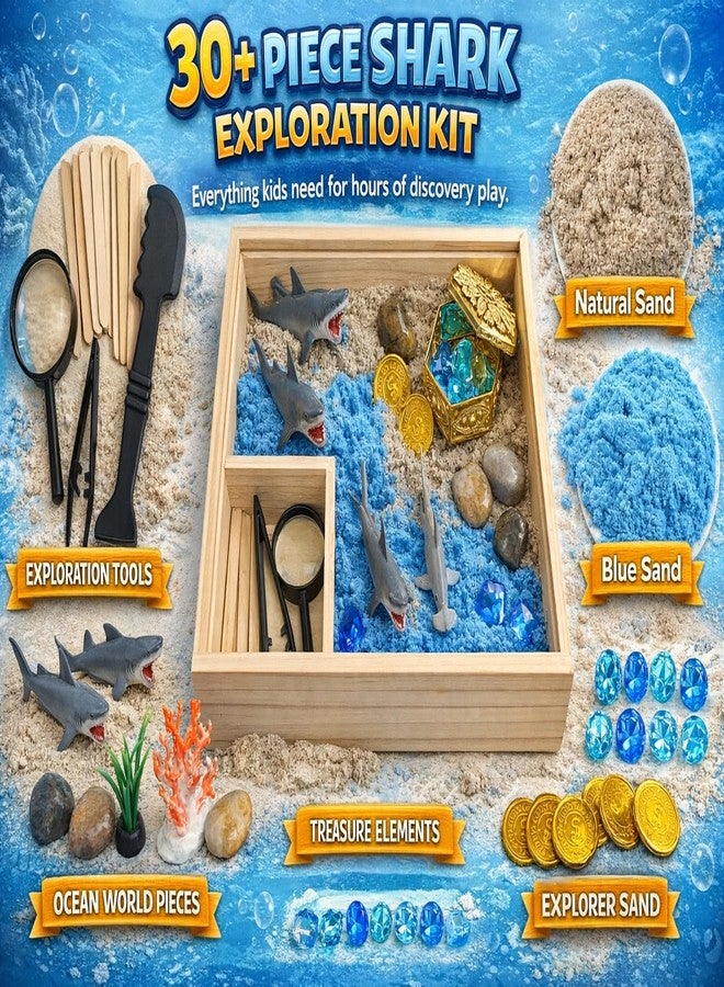 DIY jr Shark Sensory Bin Kit for Kids - Ocean Sensory Play Kit with Wooden Storage Box, Moldable Sand, Sharks & Treasure Chest - Montessori STEM Learning Toy, Shark Gifts for Boys & Girls Ages 4-8 - Image 4