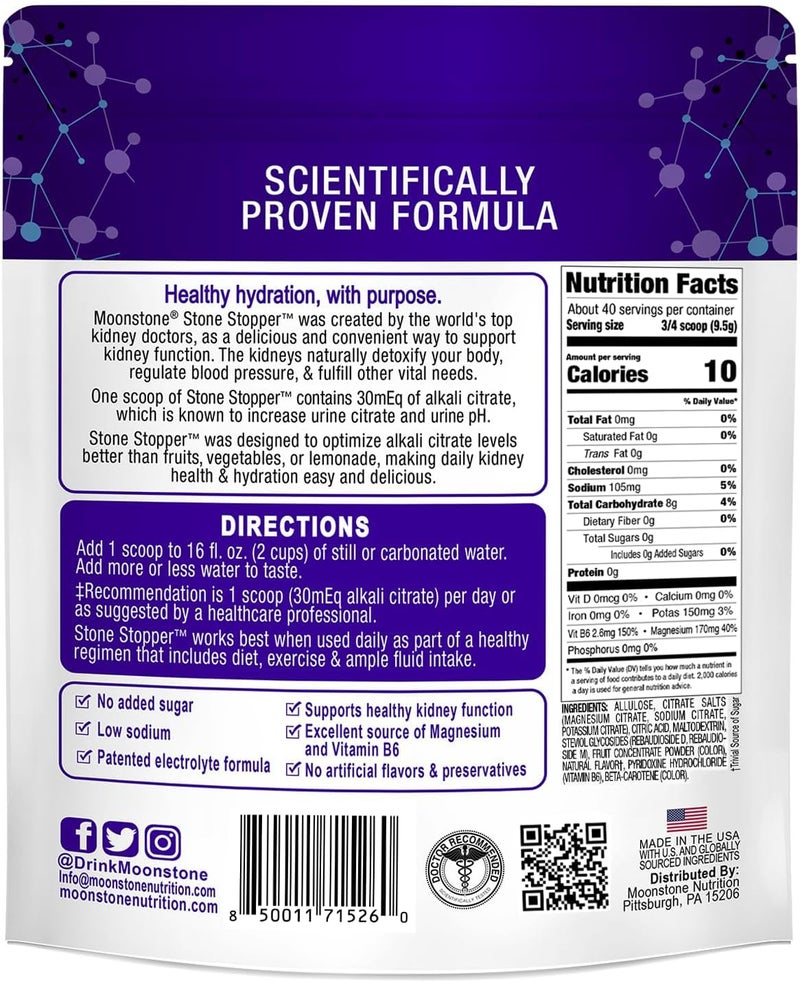 Moonstone مزيج مشروبات ستوبير الحجر للوقاية من حصوات الكلى - واقي أكسالات الكالسيوم - دعم سيترات القلوي - تم تطويره بواسطة أطباء المسالك البولية لتحسين الترطيب ودعم صحة الكلى - إمداد لمدة 30 يومًا - Image 4