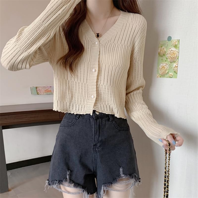 ICW Women's Knitted Ribbed Cardigan Long-Sleeve V-Neck Button-Up Shrug Jacket Top Dn85 (in, Alpha, M, Regular, Beige) - Image 2