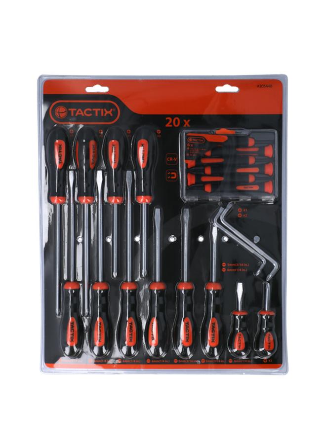 Tactix 20-Piece Chrome-Vanadium Steel Screwdriver Set with Non-Slip Grip Multicolor  - Image 1