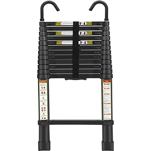 Telescopic Ladder 125FT RIKADE Aluminum Telescoping Ladder with NonSlip Feet and Stable Hook Portable Extension Ladder for Household and Outdoor Working 330lb Capacity Black