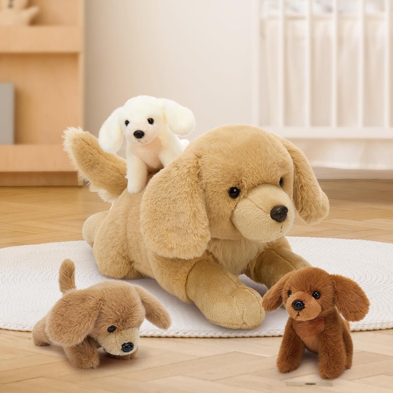 MorisMos 4 pieces Golden Retriever Dog Cuddly Toy XXL Set, 45cm long giant dog cuddly toy with babies in the belly, large dog plush stuffed animal gift for children - Image 5