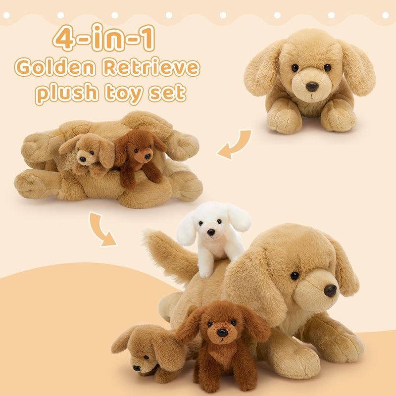 MorisMos 4 pieces Golden Retriever Dog Cuddly Toy XXL Set, 45cm long giant dog cuddly toy with babies in the belly, large dog plush stuffed animal gift for children - Image 3