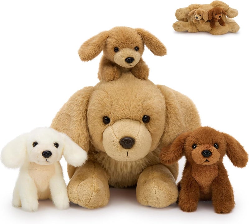 MorisMos 4 pieces Golden Retriever Dog Cuddly Toy XXL Set, 45cm long giant dog cuddly toy with babies in the belly, large dog plush stuffed animal gift for children - Image 1