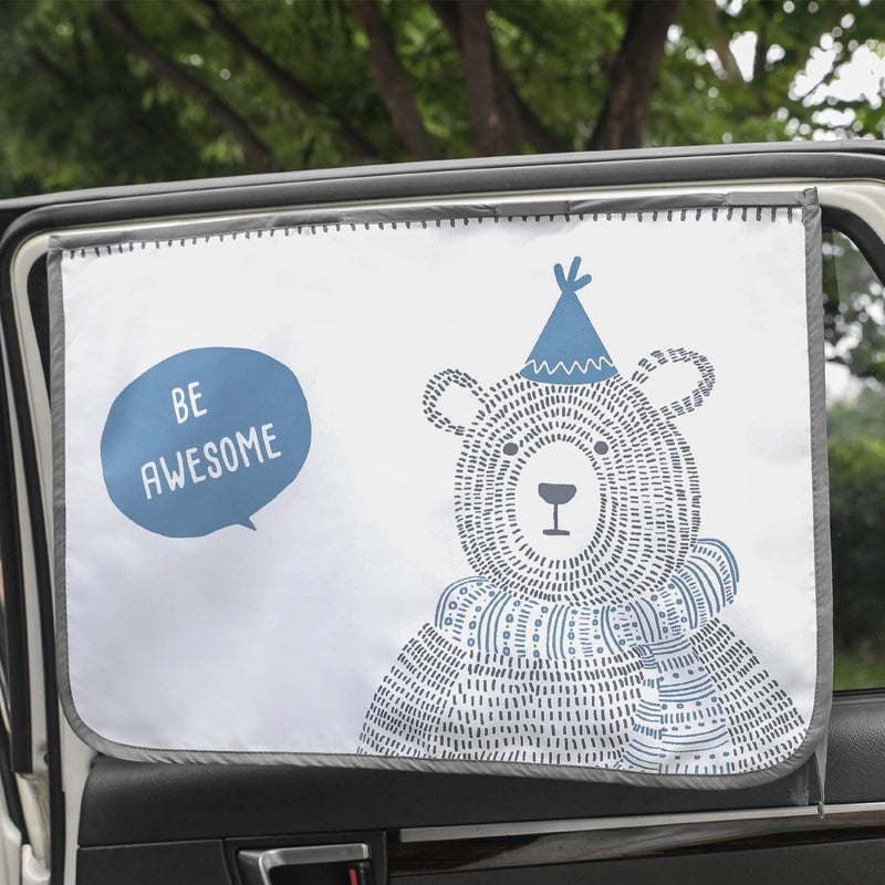 bebedeco Magnetic Car Sun Shade Curtain for Side Window – Sun Blocker and UV Protector for Baby, Kids, and Pets – Universal Fit with Built-in Magnets for Steel-Framed Door (Be-Awesome Bear) - Image 1