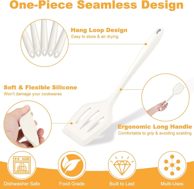 TeamFar Silicone Cooking Utensils Set, 7-Piece Heat Proof Kitchen Utensils Set, Kitchen Tools Spatula Turner Ladle Spoon Pasta Fork for Nonstick Cookware, Non-Toxic & Dishwasher Safe, White - Image 3