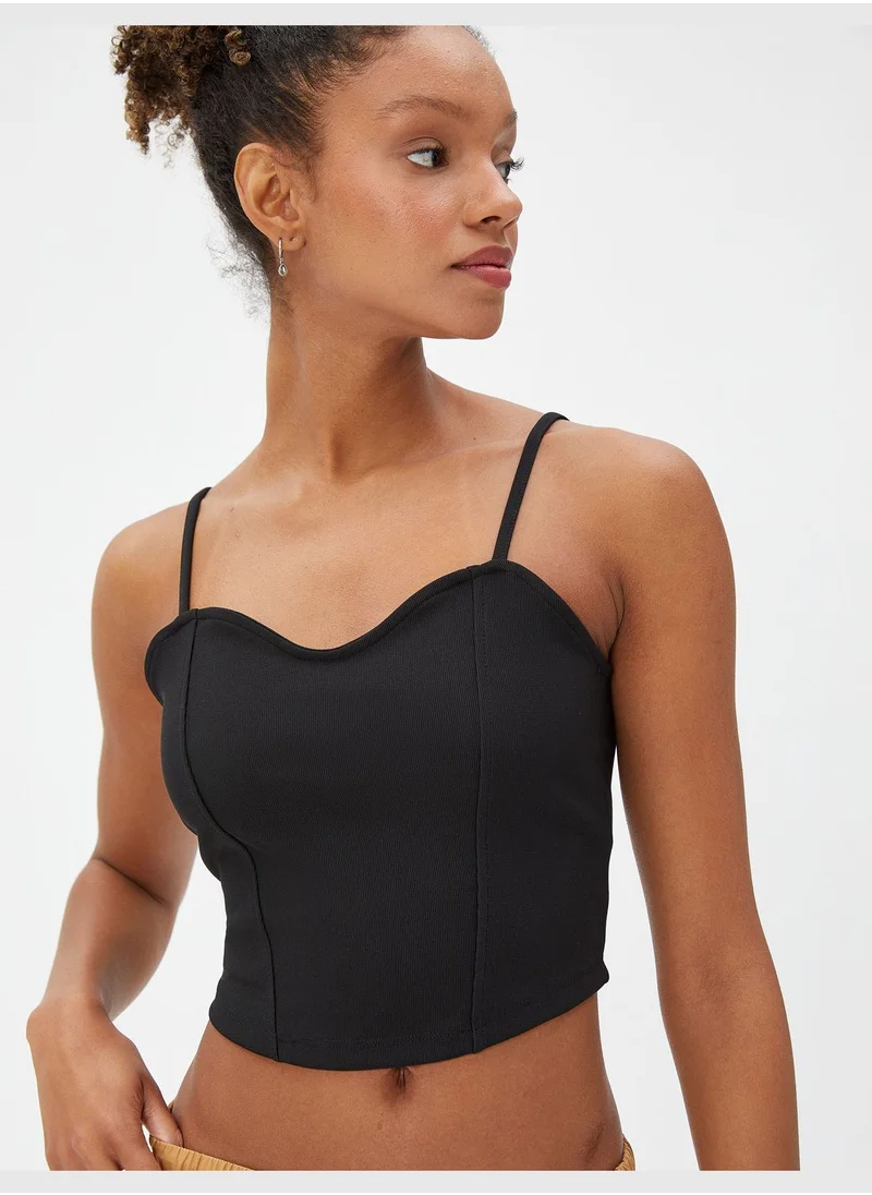 كوتون Sweetheart Neckline Spaghetti Strappy Corset Detail Crop Tank Top