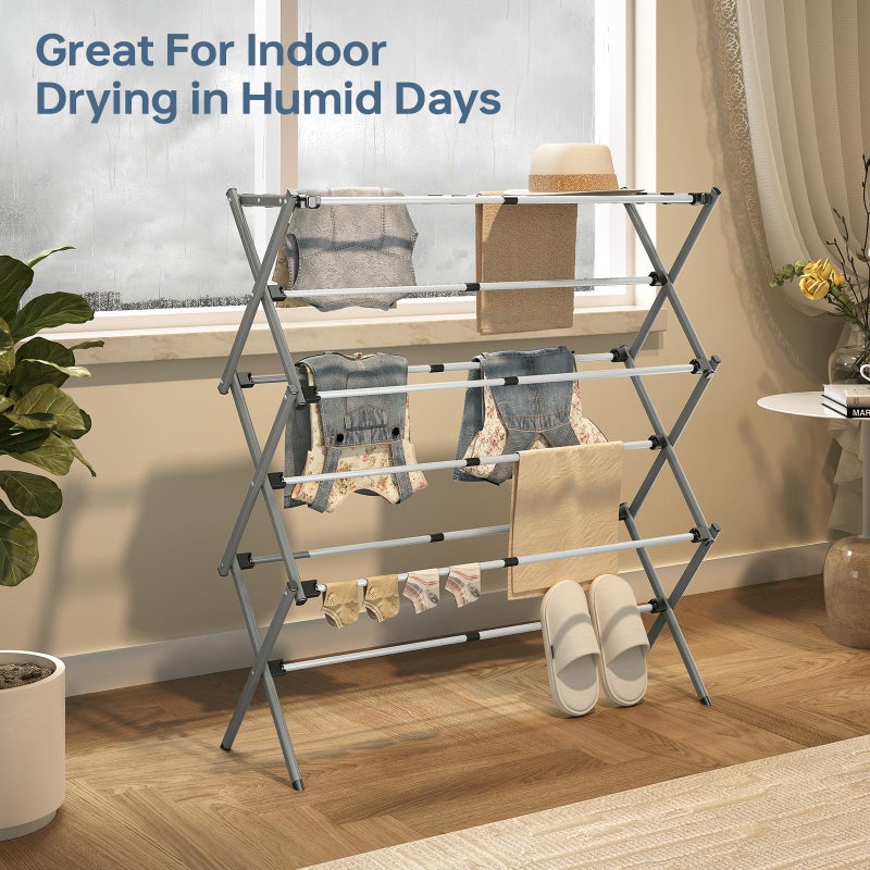 APEXCHASER Drying Rack Clothing, Clothes Drying Rack Foldable, Laundry Drying Rack Expandable, Small Clothe Hanger for Baby Clothes Towels Bibs, Socks, Clothes Airer for Indoor Outdoor Use, White/Grey - Image 5
