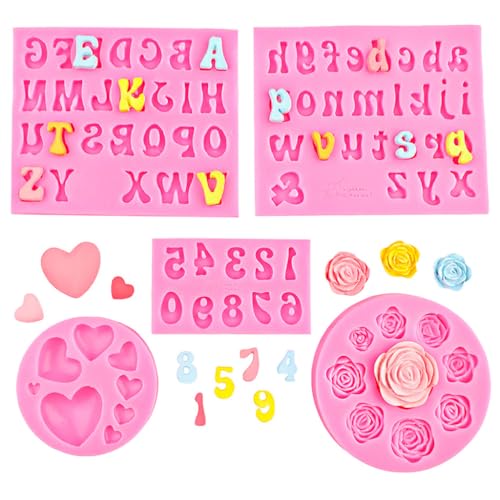 Supvox® 5Pcs Alphabet Silicone Molds Creative Number Silicone Mold, Flower Mold and Multi Heart-Shaped Mold Food Grade Safe Silionne Mold for Pastry, Cookies, Chocolate, Resin Art - Image 1
