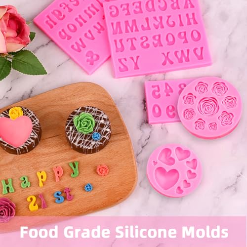 Supvox® 5Pcs Alphabet Silicone Molds Creative Number Silicone Mold, Flower Mold and Multi Heart-Shaped Mold Food Grade Safe Silionne Mold for Pastry, Cookies, Chocolate, Resin Art - Image 4