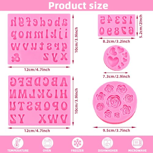 Supvox® 5Pcs Alphabet Silicone Molds Creative Number Silicone Mold, Flower Mold and Multi Heart-Shaped Mold Food Grade Safe Silionne Mold for Pastry, Cookies, Chocolate, Resin Art - Image 2