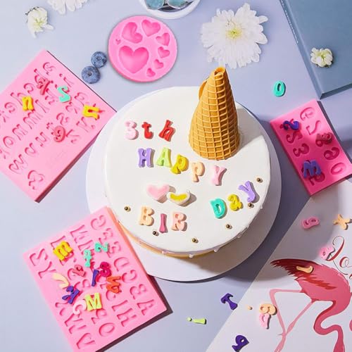 Supvox® 5Pcs Alphabet Silicone Molds Creative Number Silicone Mold, Flower Mold and Multi Heart-Shaped Mold Food Grade Safe Silionne Mold for Pastry, Cookies, Chocolate, Resin Art - Image 5