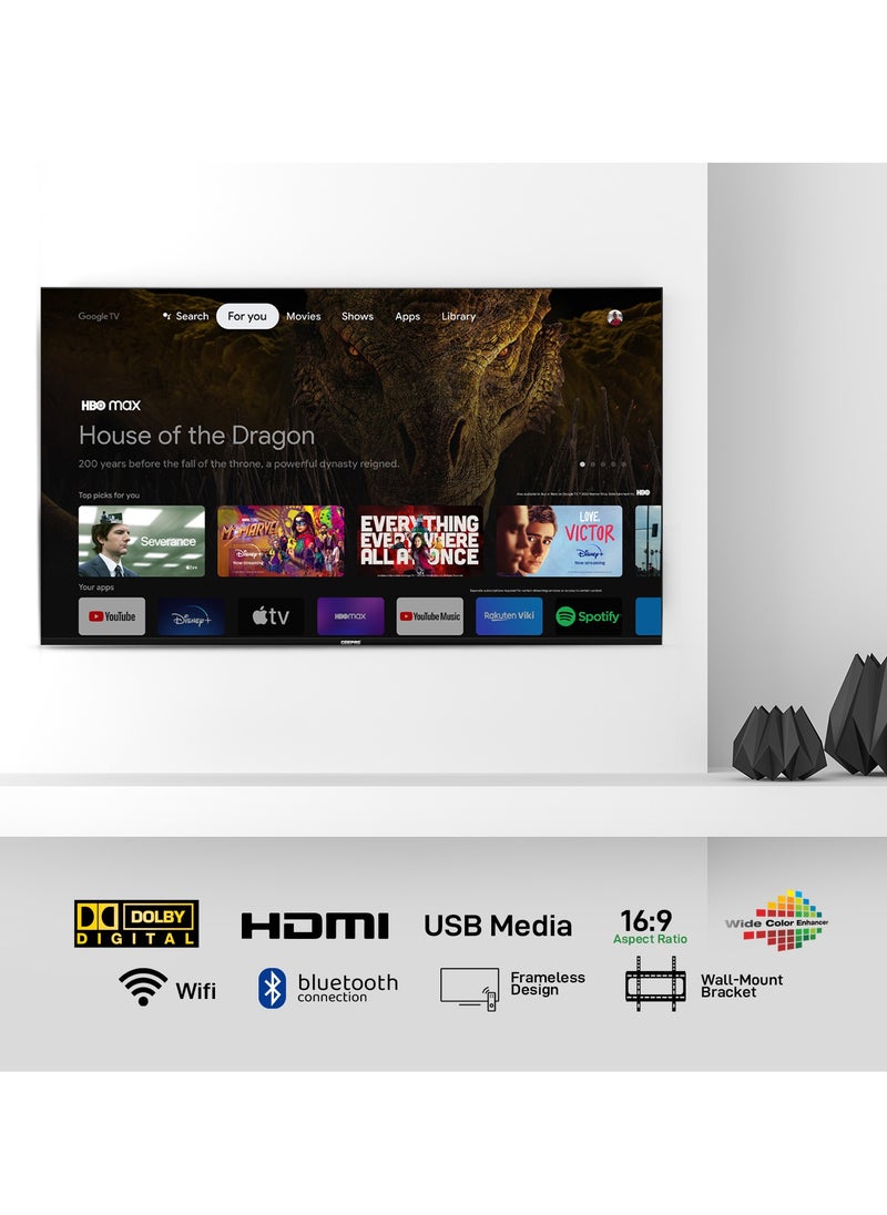 GEEPAS - Geepas 65'' 4K UHD, Google, Smart HDMI LED TV With Bluetooth, 2 USB, 4 HDMI Connectivity, WIFI, Screen Sharing, Wall Mount Bracket, Remote Control, 16:9 Aspect Ratio, Wide Color Enhancer, WIFI - Image 1