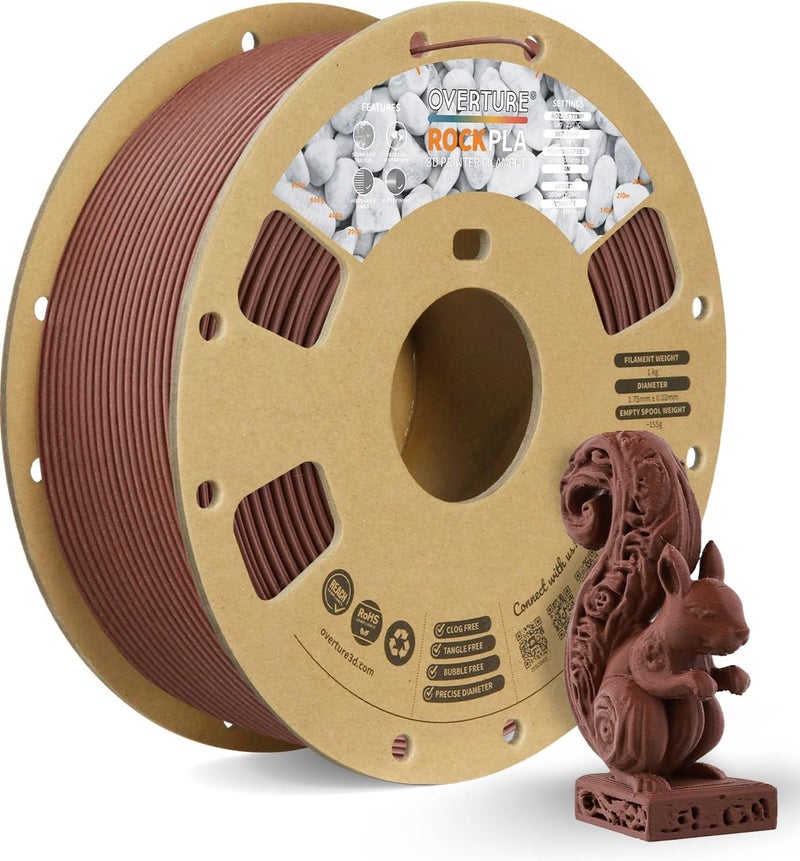 OVERTURE Rock PLA Filament 1.75mm, Wood PLA 3D Printer Filament 1kg Spool (2.2lbs), Dimensional Accuracy +/- 0.02 mm, Fit Most FDM Printer (Walnut Wood) - Image 1