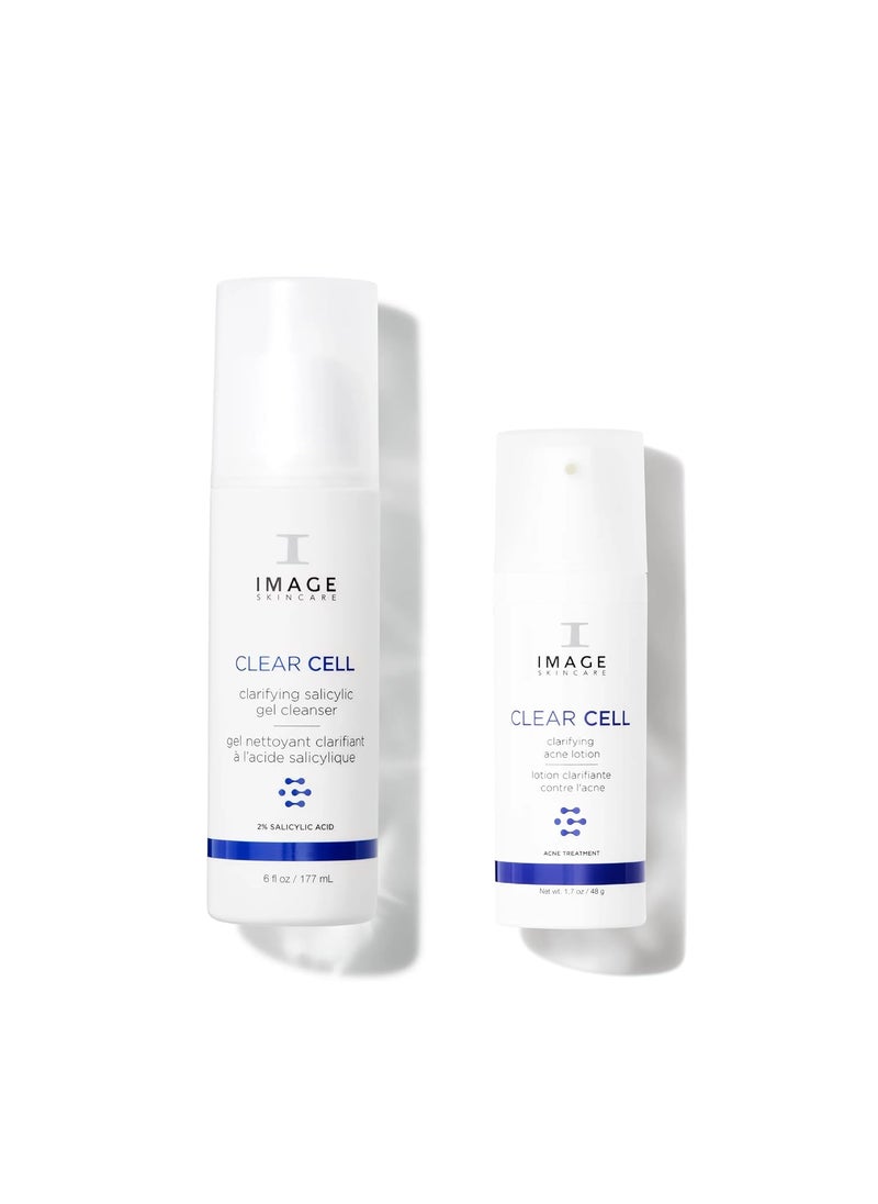IMAGE SKINCARE - IMAGE Skincare CLEAR CELL Acne Control Set Salicylic Gel Cleanser  Clarifying Acne Lotion Removes Excess Oil Treats Existing Acne Blemishes Prevents Future Breakouts 6 oz  17 oz - Image 1