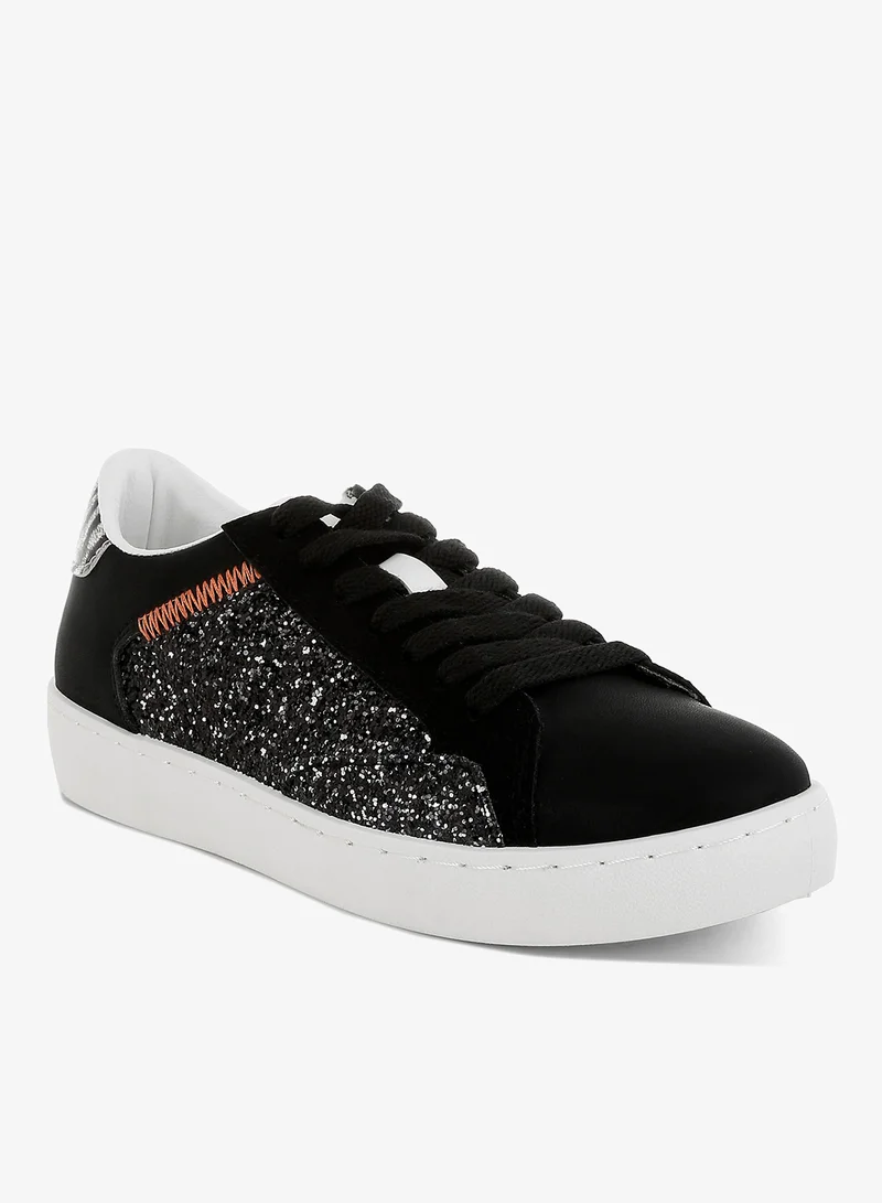 London Rag Glitter Faux Leather Sneakers in Black