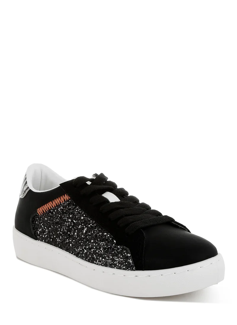 London Rag Glitter Faux Leather Sneakers in Black