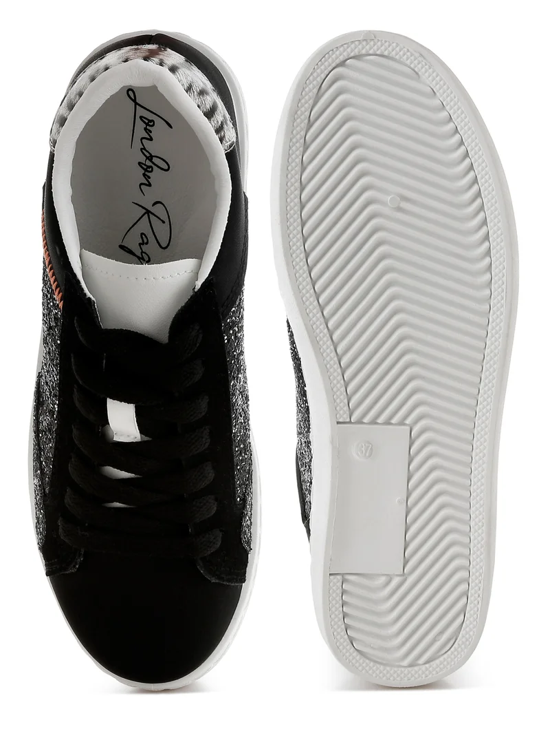 London Rag Glitter Faux Leather Sneakers in Black