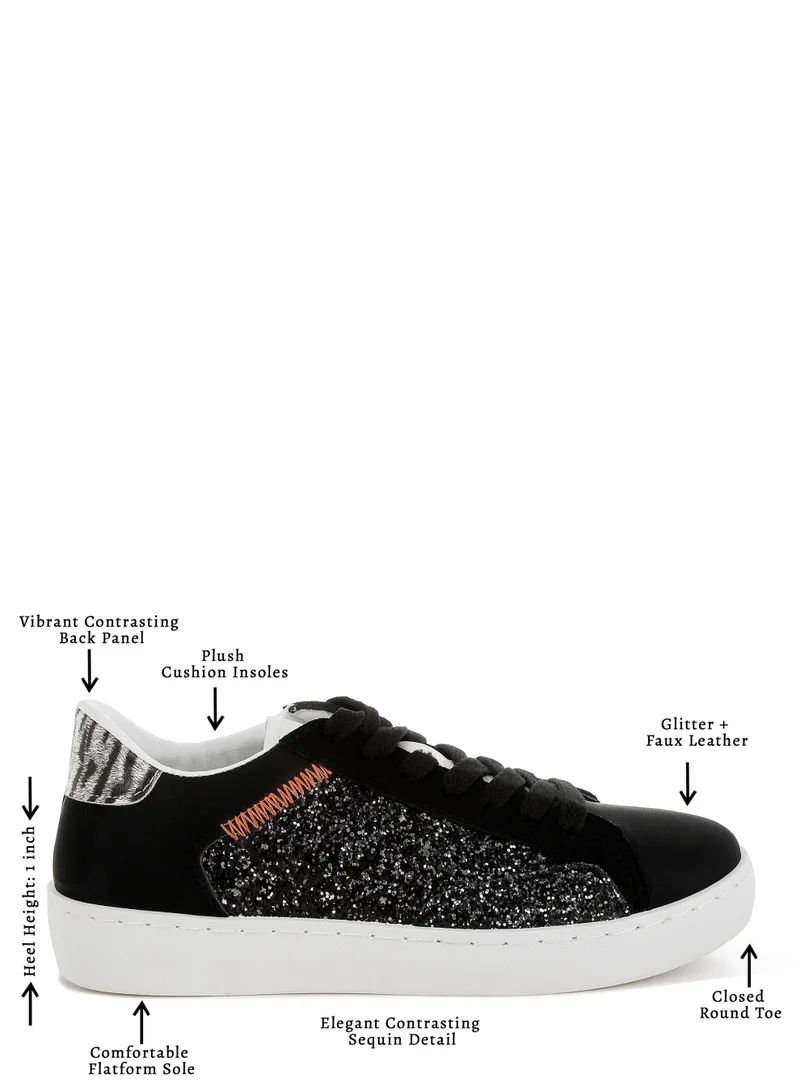 London Rag Black Glitter Faux Leather Sneakers in Black for Women | Best Price UAE
