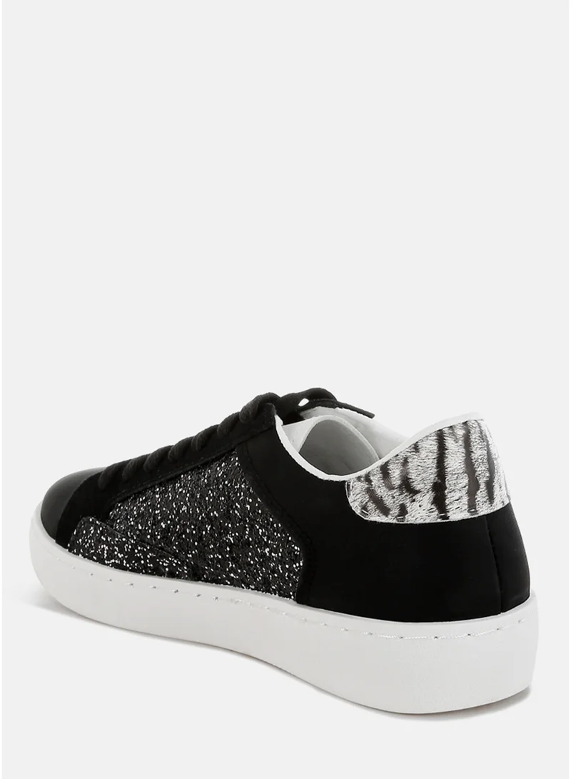 London Rag Black Glitter Faux Leather Sneakers in Black for Women | Best Price UAE