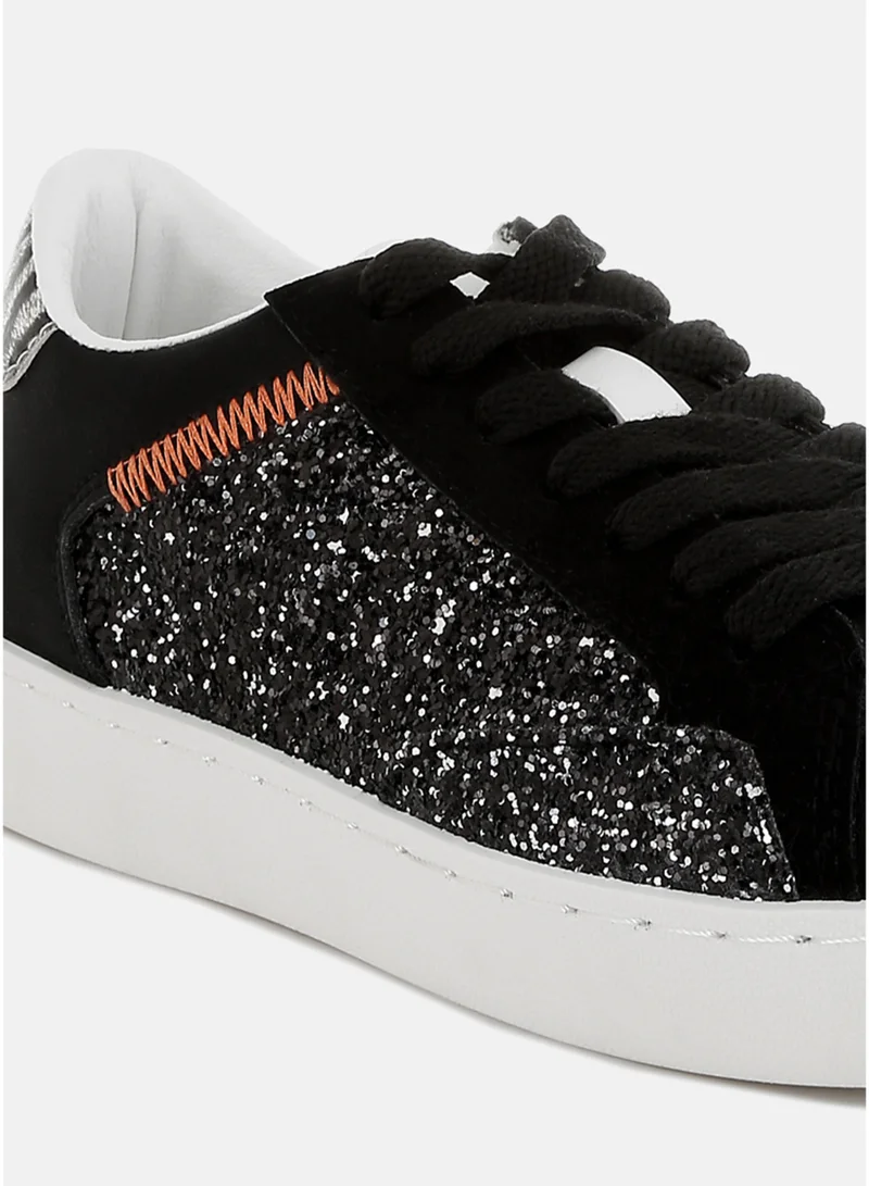 London Rag Black Glitter Faux Leather Sneakers in Black for Women | Best Price UAE