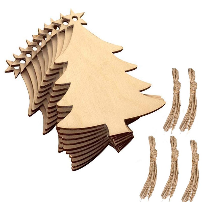 LEBERY 50pcs Wooden Christmas Ornaments Natural Wood Slices Unfinished Predrilled Wooden Crafts to Paint Christmas Tree Hanging Ornaments Wood Cutouts Christmas Centerpieces Decoration DIY Crafts