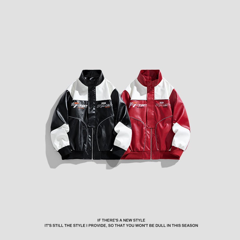 American Pu Leather Men'S Coat New Style Vertical Collar Biker Clothes All-Match Fashionable Color Matching Jacket For Men - Image 5