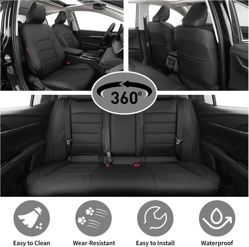 EKR Custom Fit Camry Car Seat Covers for Toyota Camry Hybrid LE, SE, SE Nightshade 2018-2024 - Full Set, Leather (Black) - Image 4