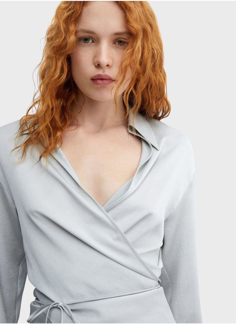 MANGO - Tie Detail Wrap Crop Top - Image 1