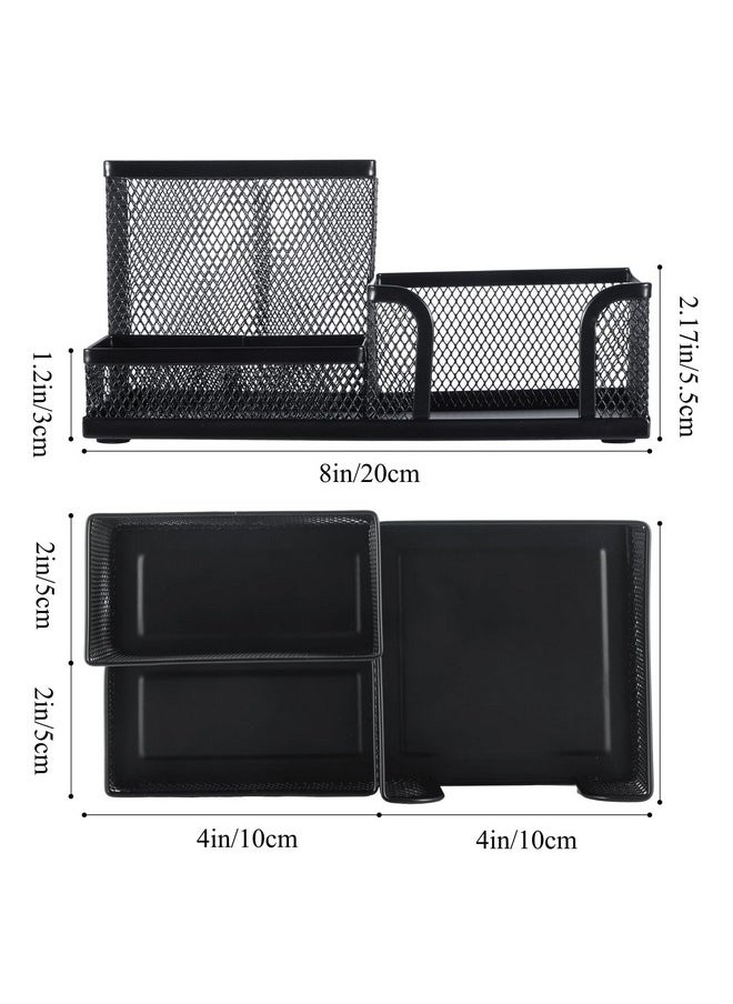 M&G - Mesh Pen Holder Desk Organizers Pencil Holder For Desk Black 3 Compartments Metal Office Supply Organizer With Sticky Notes Holder For School Home Office - Image 1