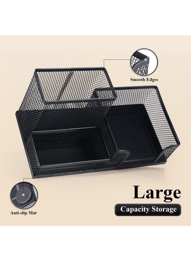 M&G - Mesh Pen Holder Desk Organizers Pencil Holder For Desk Black 3 Compartments Metal Office Supply Organizer With Sticky Notes Holder For School Home Office - Image 1