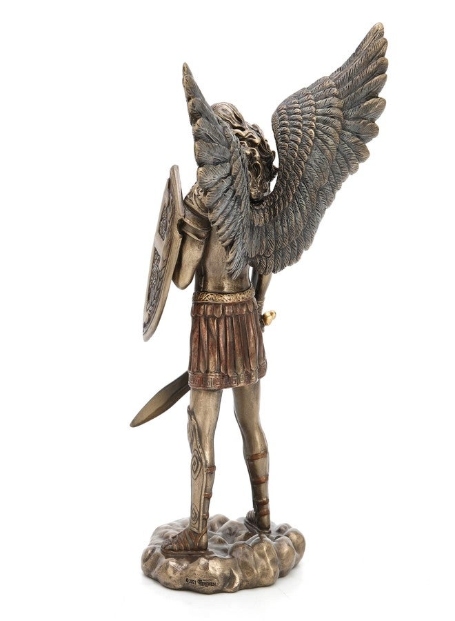 فيرونيز ديزاين تصميم فيرونيز، تمثال سيف ودرع رئيس الملائكة القديس ميخائيل، مقاس 7 3/4 بوصة، مصنوع من الراتنج، بطلاء برونزي مصبوب - Image 4