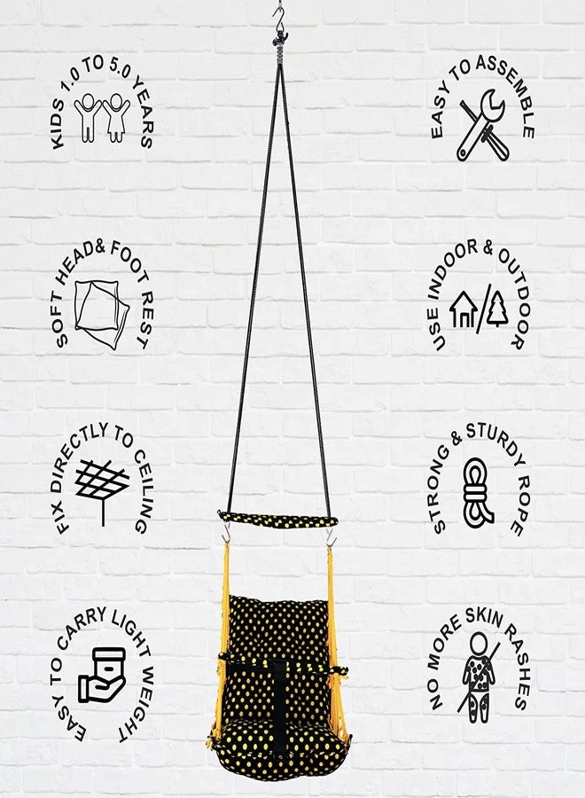 Windson Craft® Cotton Baby Swing for 1-5 Year Olds - Indoor & Outdoor Hammock Chair with Safety Belt and Cushions - Comfortable Hanging Baby Seat for Toddlers & Kids (DOTT Yellow) - Image 4