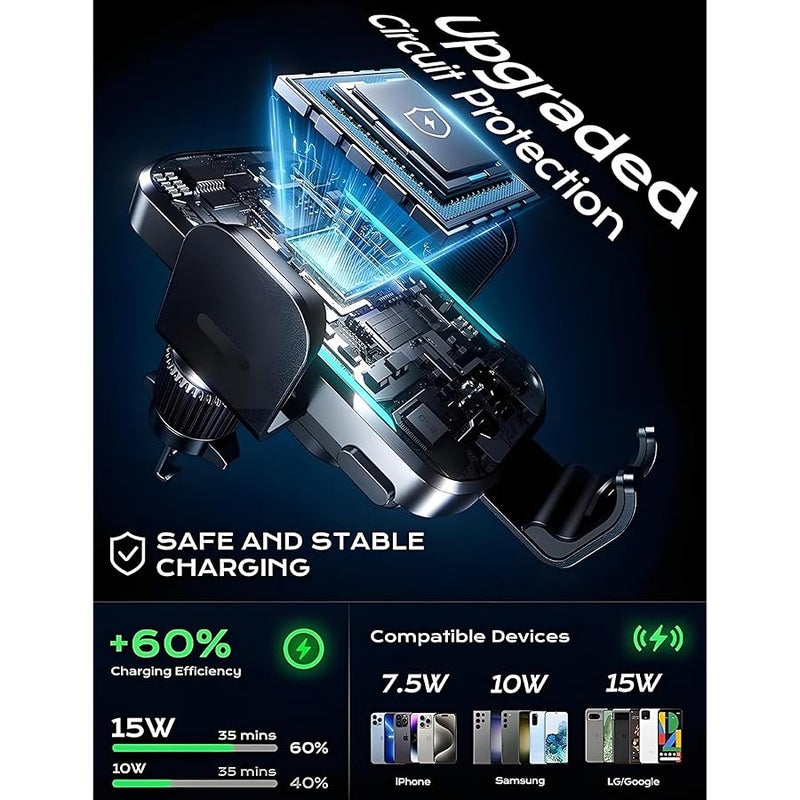 CHGeek Wireless Car Charger, 2026 Upgrade 15W Fast Charging Auto Clamping Car Phone Holder Charger, Phone Holders for car Mount, fit for iPhone 17 16 15 14 13 Mini Pro Max XR,Samsung Galaxy S26 Ultra - Image 3