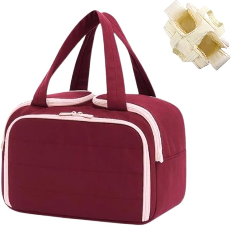 Wine Red Large Capacity Waterproof Travel Cosmetic Bag 4 Compartments Dry Wet Separation - Image 1