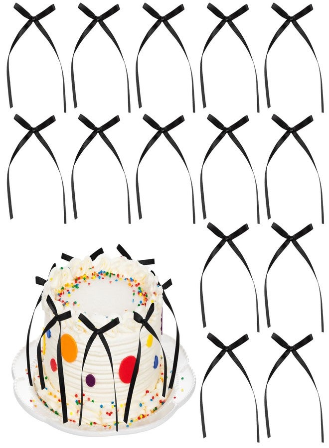 LOAVER 40 Pcs Bow Cake Toppers,Black Bowknot Ribbons Cupcake Toppers Cake Picks Decoration for Birthday Wedding Bridal Anniversary Baby Shower Coquette Party Supplies(Black) - Image 1