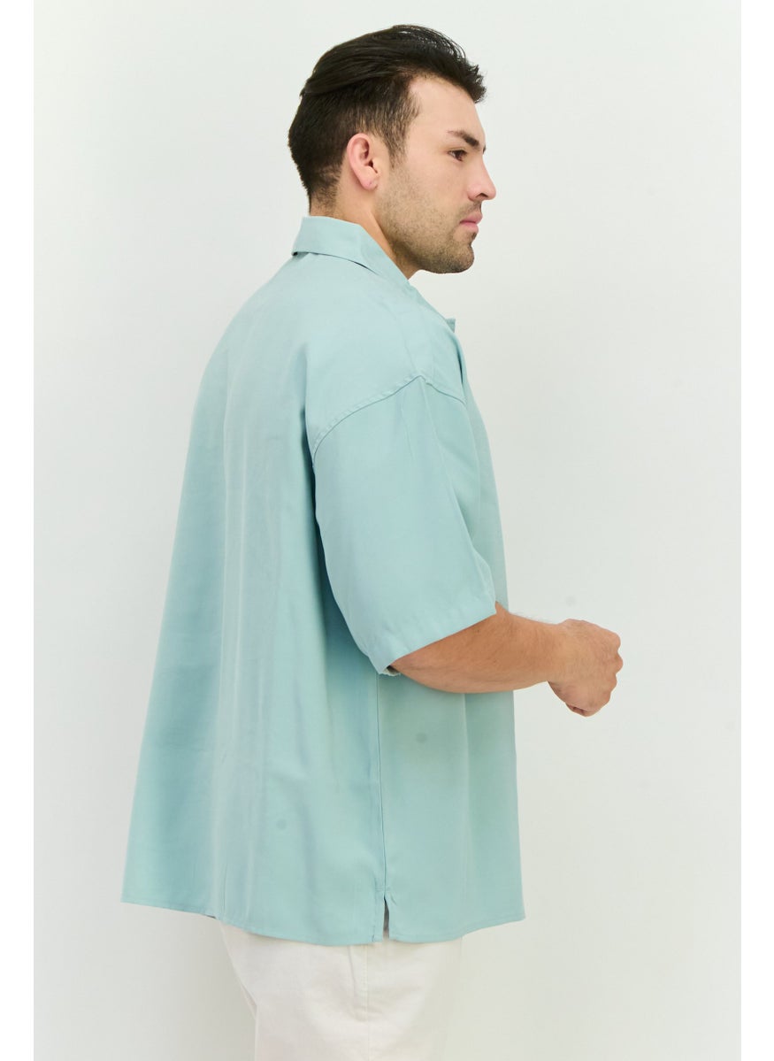 Jack Jones Men Regular Fit Solid Short Sleeves Casual Shirt, Pastel Blue  - Image 2