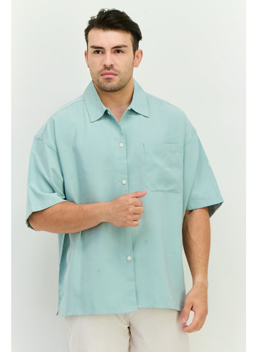 Jack Jones Men Regular Fit Solid Short Sleeves Casual Shirt, Pastel Blue  - Image 1