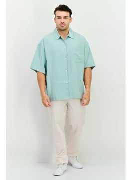 Jack Jones Men Regular Fit Solid Short Sleeves Casual Shirt, Pastel Blue  - Image 4