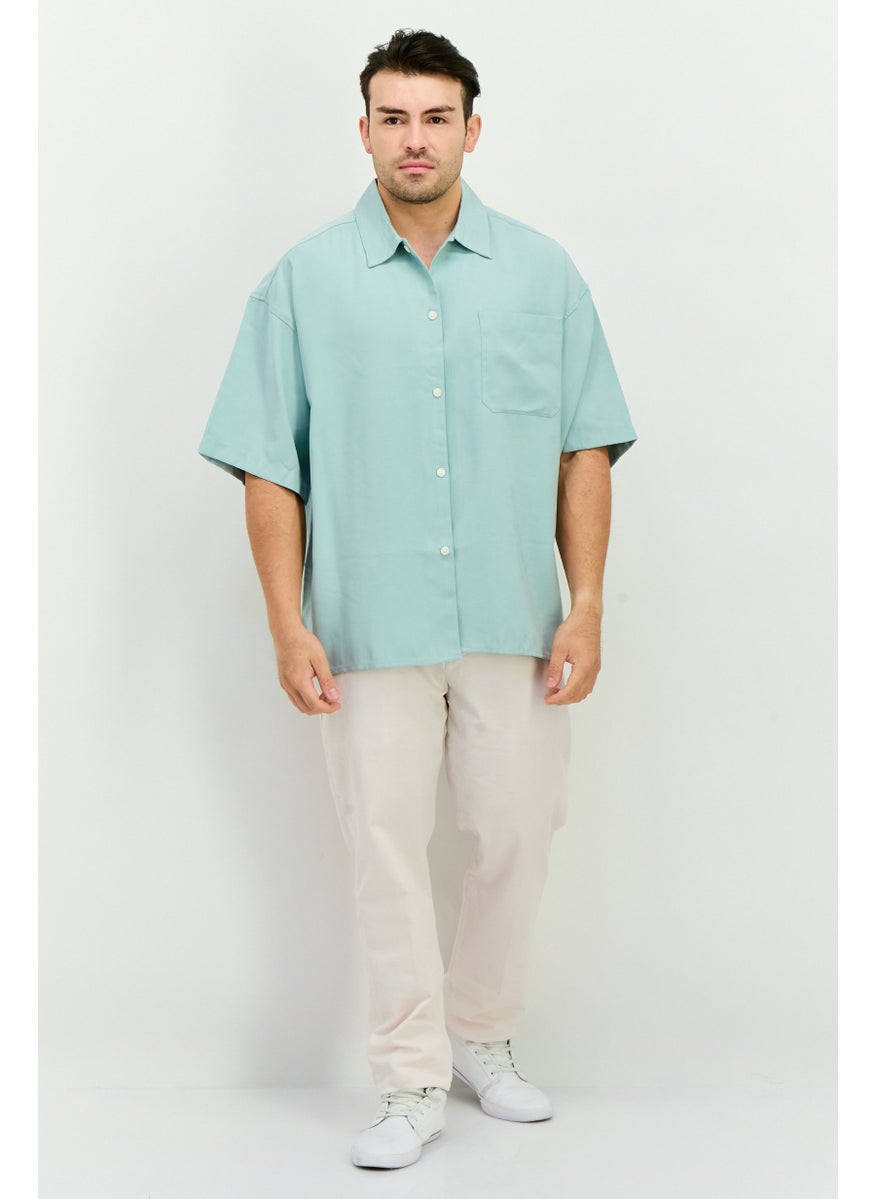 Jack Jones Men Regular Fit Solid Short Sleeves Casual Shirt, Pastel Blue  - Image 4