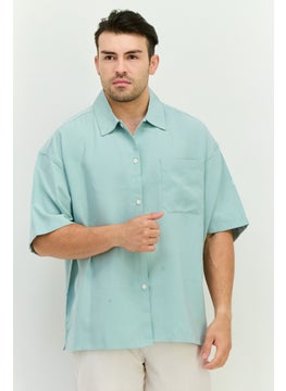 Jack Jones Men Regular Fit Solid Short Sleeves Casual Shirt, Pastel Blue  - Image 1