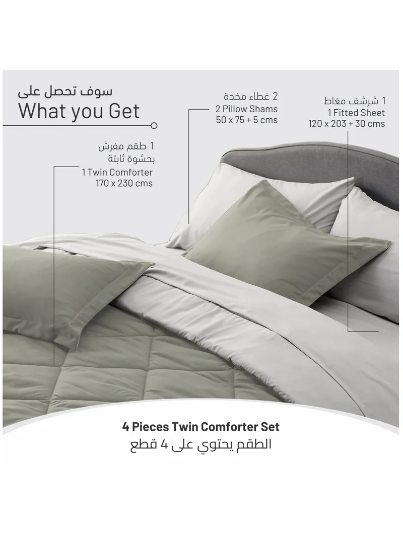Donetella Lightweight Comforter Set 4-Pcs Single Size (120x200 Cm)Solid Bedding Comforter Sets With Plain Diamond Quilting And Down Alternative Filling,Lemon Grass