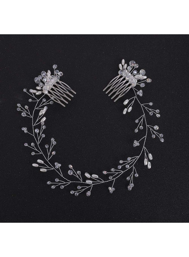 FXmimior Xmimior Bride Hair Accessories Crystal Hair Vine Earrings Sets Headband Wedding Hair Comb Evening Party Hair Piece (Silver) (Headband Only)… - Image 4