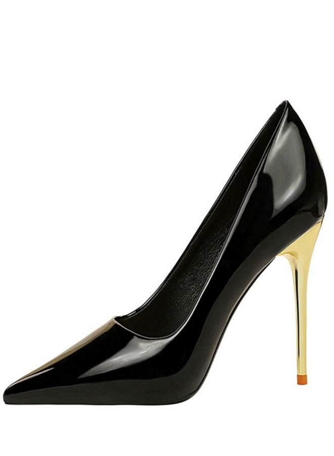 BIGTREE Shallow Pointed Metal Heel High-Heeled Shoes Black 10CM - Image 3