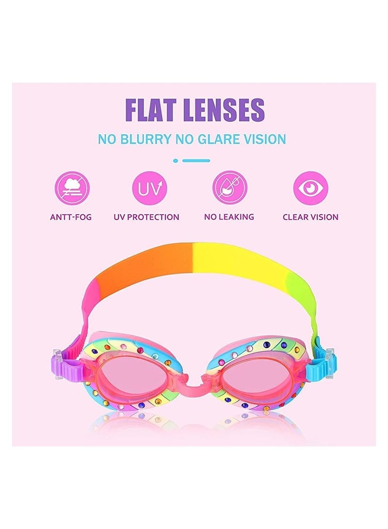 GGEROU Kids Swim Goggles, Anti Fog No Leak UV Protection Wide View Swim Goggles for Age 3-16 Boys Girls (Rainbow) - Image 2