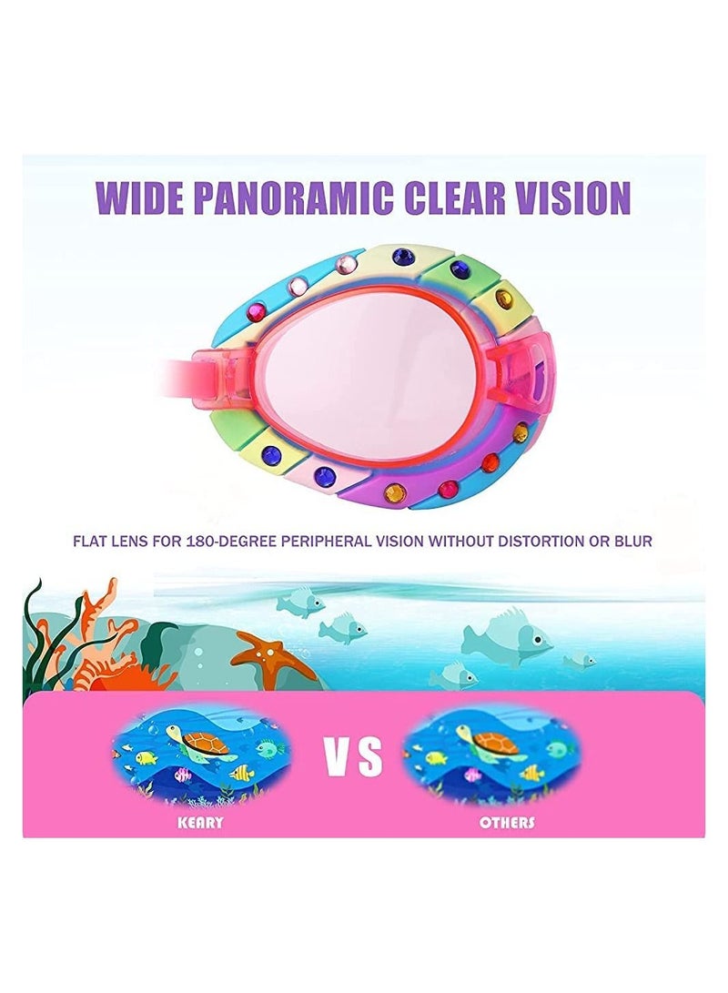 GGEROU Kids Swim Goggles, Anti Fog No Leak UV Protection Wide View Swim Goggles for Age 3-16 Boys Girls (Rainbow) - Image 4